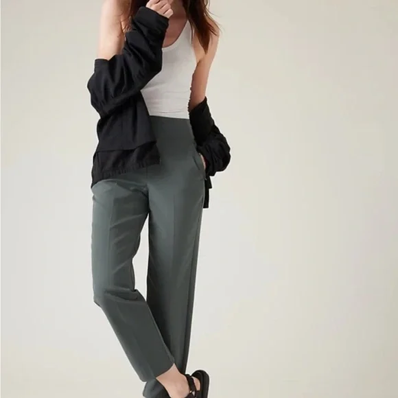 Athleta Endless High Rise Pants 2P Petite Dark Green Stretch Work Travel - Picture 2 of 16